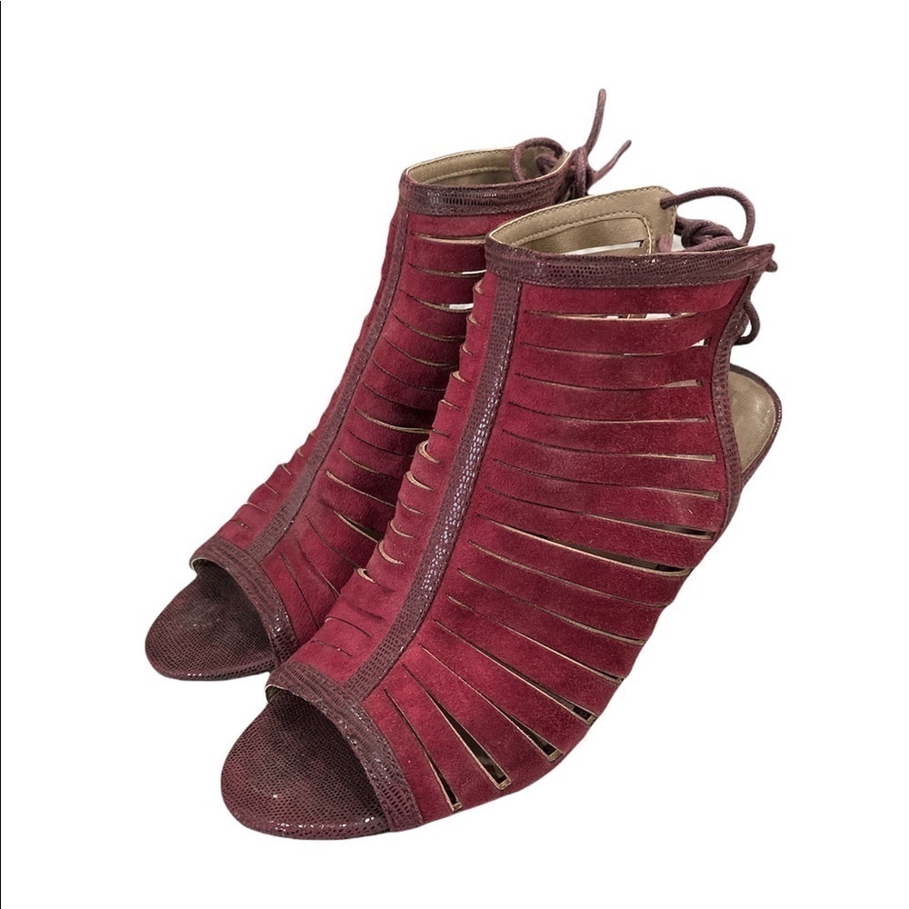 Rialto Women’s Maroon High Heels Strappy Tie Back 8 - Picture 1 of 5